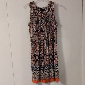 Perceptions Sleeveless Midi Dress in Black, Orange & Blue Paisley